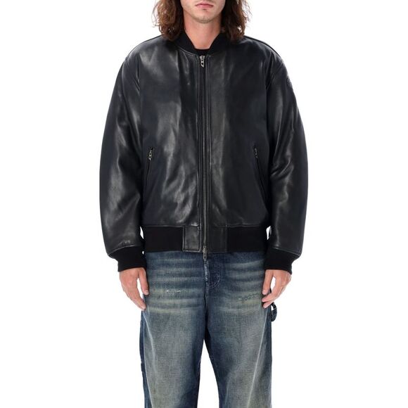 Men's Relaxed Fit Leather Bomber Jacket Size 50